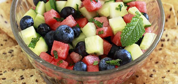 Minted Watermelon, Cucumber, and Blueberry Salad