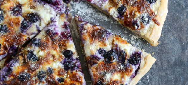 Blueberry Pizza with Whipped Ricotta & Caramelized Shallots.