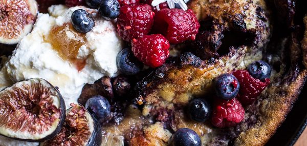 Blueberry Chamomile Dutch Baby with Honeycomb Ricotta