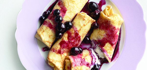 Blueberry and cheese blintzes