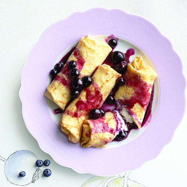 Blueberry and cheese blintzes
