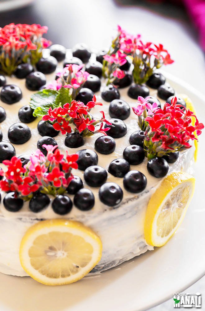 Eggless Blueberry Lemon Cake